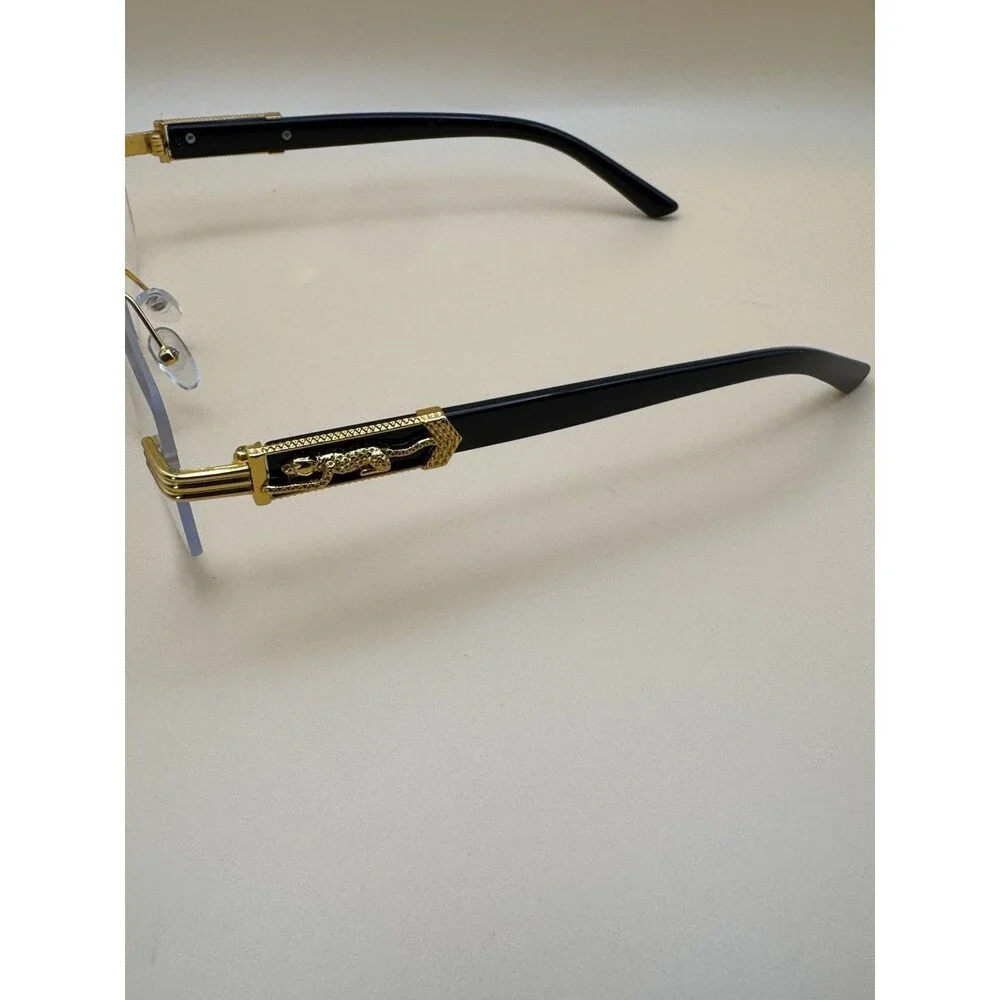 Men Gold Black Rimless Clear Lens Panther Glasses⁠